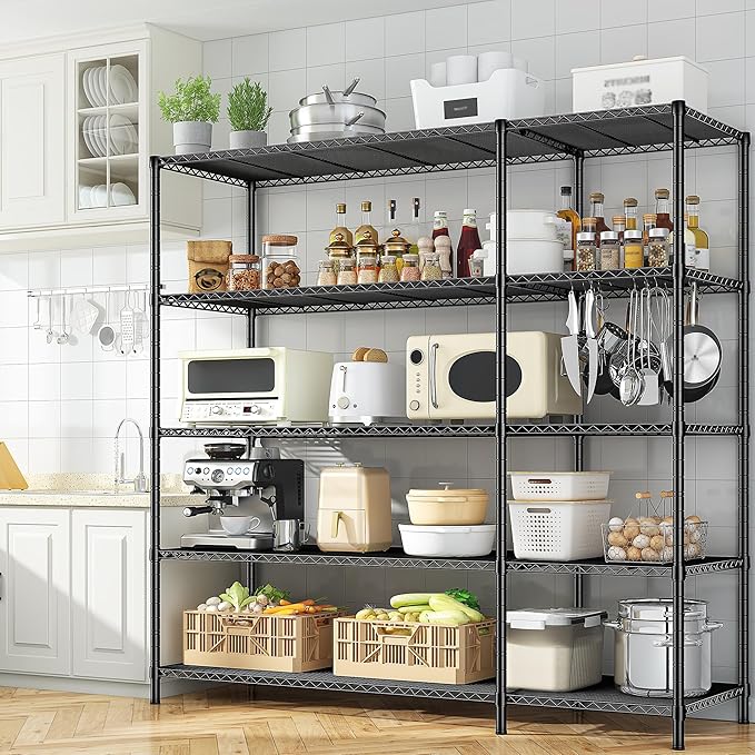 52.36" W Storage Shelves Metal Shelving Unit Load 1400LBS 5 Tier Wire Rack for Storage Adjustable Garage Shelving Heavy Duty Shelves for Pantry Kitchen Garage, 52.36W x13.78Dx70.8H