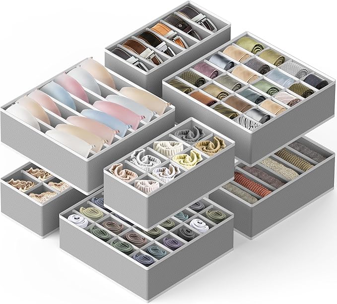 SIMPLE HOUSEWARE Closet Underwear Organizer Drawer Divider Assorted 7 Pieces, Gray