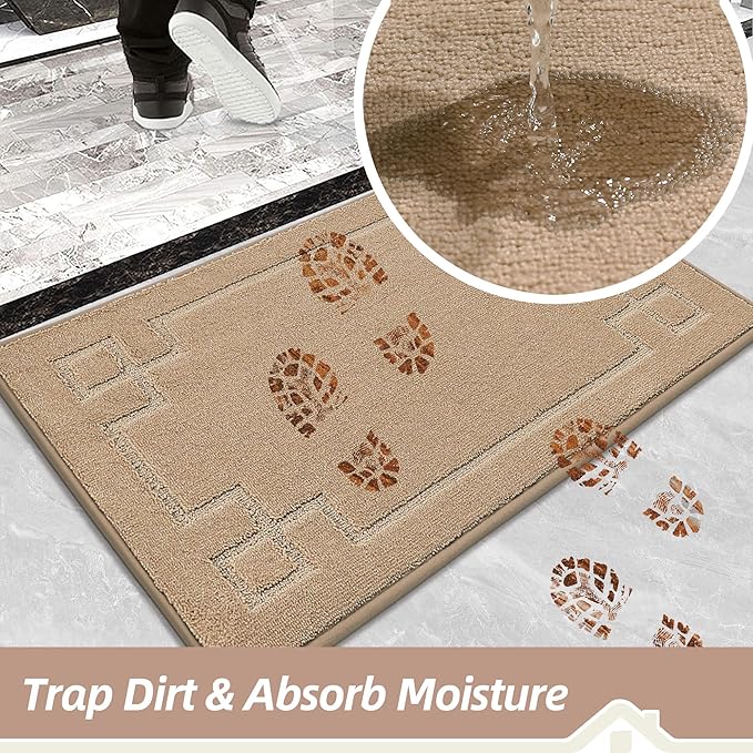 BEQHAUSE Door Mat 24" x 60", Non-Slip Door Mats Indoor Entryway Rugs Washable Low-Profile Absorbent and Stain Resist Floor Mats, Dog Door Mat for Front Back Door, Muddy Wet Shoes & Paws, Beige