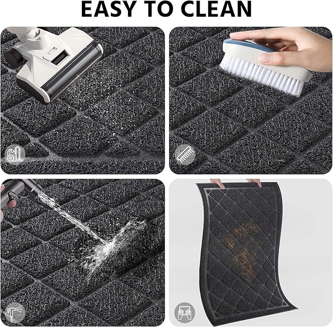 Front Door Mat Indoor Outdoor Entrance, 24" x 48" Heavy Duty All-Season All-Weather Waterproof Doormat Trap Dirt and Moisture Easy Clean Low Profile Patio Porch Entryway Mat