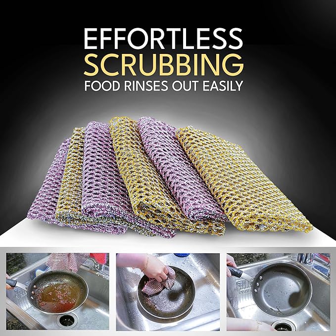 Heavy Duty Dish Scrubbers, Non-Scratch Scouring Pads - Odorless & Long Lasting Mesh Dish Cloth - Replace Sponges - Kitchen, Floor and Bathroom Usage - Made in Korea (2 Pcs)