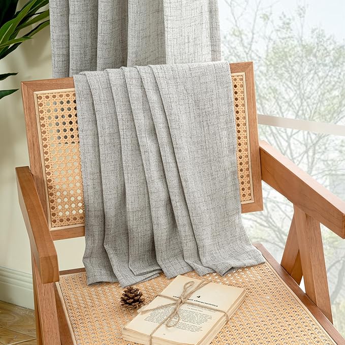 YoungsTex Dark Grey Linen Curtains 72 Inch Long 2 Panels for Living Room, Back Tab Rod Pocket Semi Sheer Window Drapes Light Filtering Textured for Bedroom Dining, 42 X 72 Inch