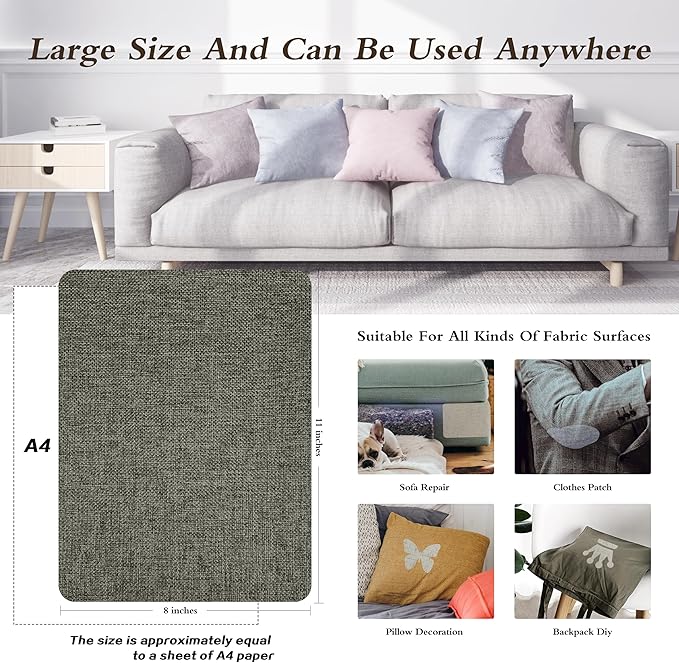 Coarse Linen Repair Patches, Self-Adhesive Linen Fabric Patches, 8X11 inch Extra Size, Multi Color, Can be Used for Linen Sofa Repair and Linen Clothes Repair(8" x 11",Dark Grey 1.0)