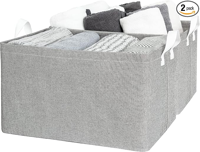 StorageWorks 45L Large Storage Bins for Closet and Shelves, Fabric Organizer Baskets with Handles for Clothes, Towels, Collapsible Storage Basket, Gray, 2-Pack