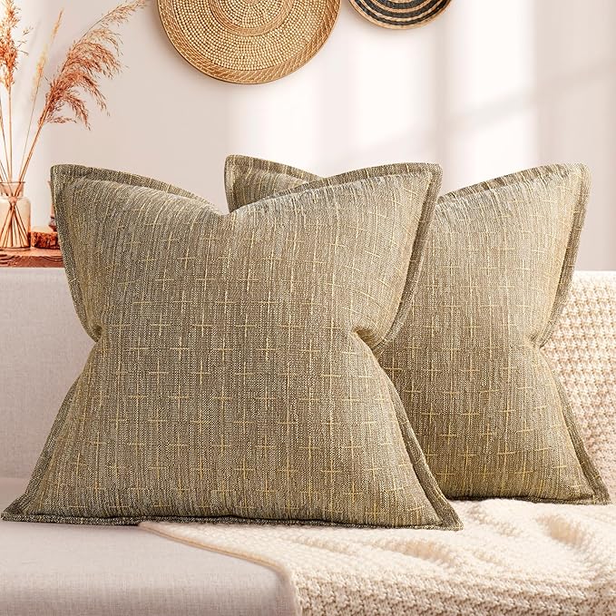 ZWJD Pillow Covers 24x24 Set of 2 Soft Polyester Textured Pillow Covers with Stylish Flange Edge Cozy Farmhouse Throw Pillows for Couch Bed Sofa Living Room