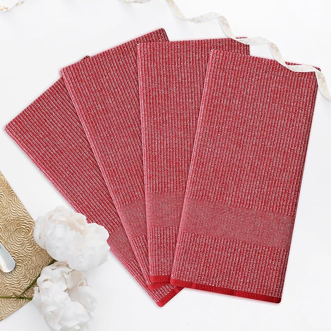 Homaxy Premium Kitchen Towels(18”x 28”, 8 Pack), Large Cotton Kitchen Hand Towels, Flat and Terry Dish Towels, 380 GSM Highly Absorbent Tea Towel Set with Hanging Loop, Red