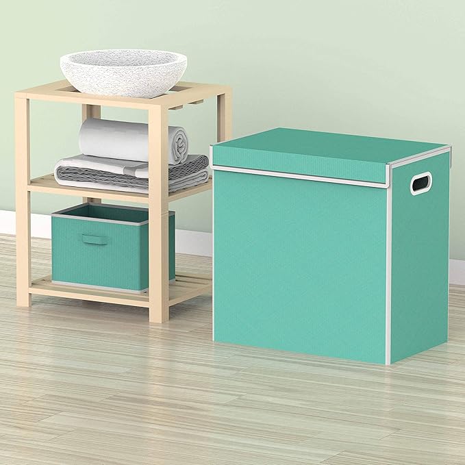 Simple Houseware Double Laundry Hamper with Lid and Removable Bags, Turquoise