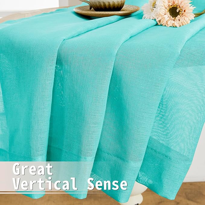 Tollpiz Sheer Door Curtains Closet Linen Textured Curtain Sheers Doorway Light Filtering Voile Patio Door Rod Pocket Curtains French Door, 54 x 80 inches Long, Aqua Blue, Set of 1 Panel