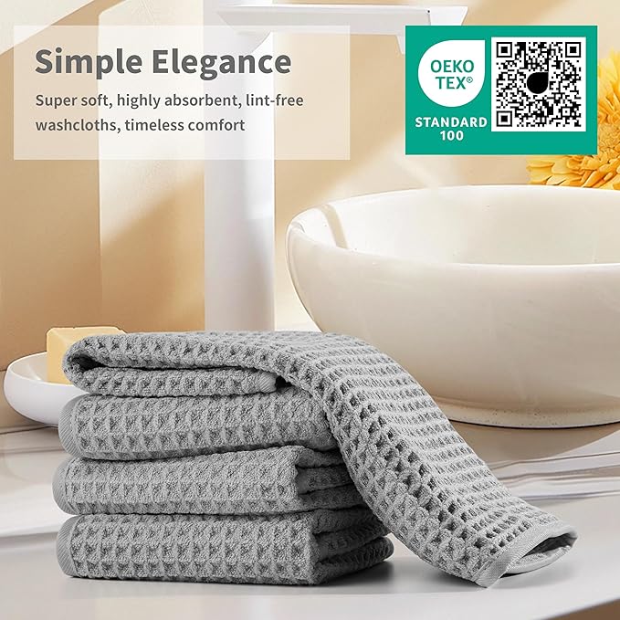 Microfiber Waffle Face Towels, 2 Pieces, Soft, Absorbent, Fast Drying, Lint Free (Silver)