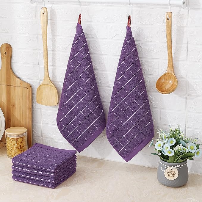 Homaxy 100% Cotton Terry Kitchen Dish Cloths, Ultra Soft and Absorbent Dish Towels for Kitchen, Suitable for Drying and Washing Dishes, 6 Pack, 12 x 12 Inches, Purple