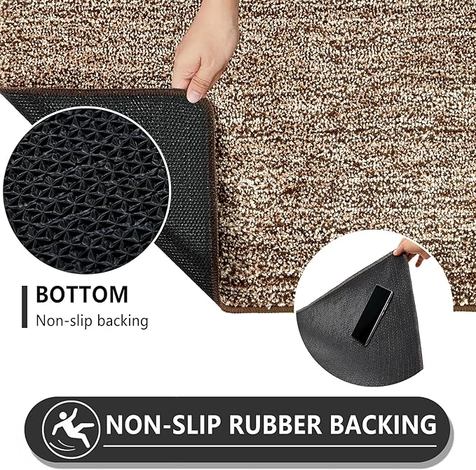 REFETONE Indoor Doormat, Front Door Mat 20"x32" Absorbent Rubber Backing Non Slip Door Mats, Washable Low-Profile Inside Floor Mat Door Rugs for Entryway, Resist Dirt Mud Mat for Dogs, Coffee/Brown