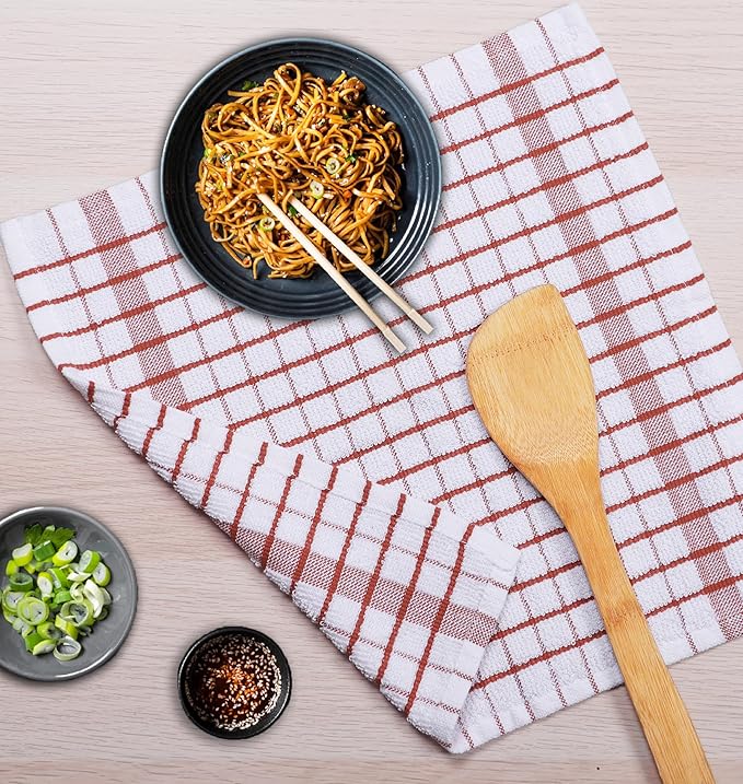 AMOUR INFINI Kitchen Dish Cloths Set of 8 - Ultra Soft, Highly Absorbent, Quick-Drying Terry Cotton Dishcloths 12"x12" Inch Wash & Cleaning Cloths for Kitchen & Dishwashing (Rust)
