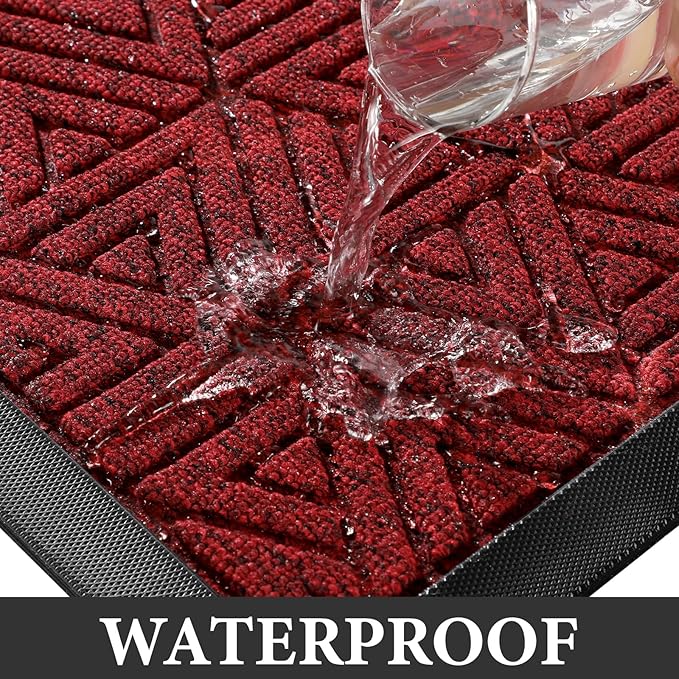 Yimobra Large Door Mat 47x24, All-Weather Waterproof Non-Slip Welcome Matt Outdoor, Heavy Duty Non Slip Doormat for Entryway for Patio and Garage Indoor, Easy Clean, Black Red