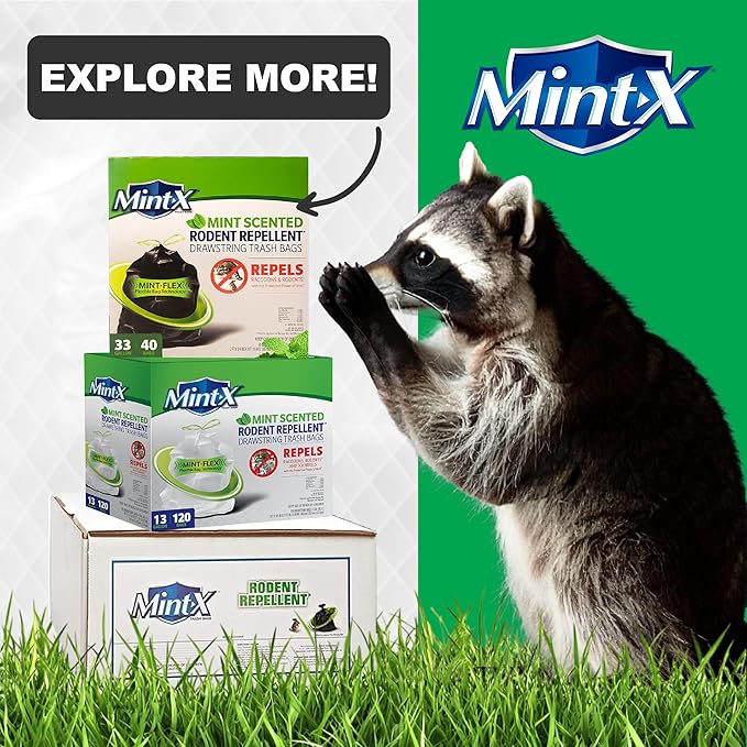 Mint -X Rodent Repellent Indoor Tall Kitchen Drawstring Trash Bags with Mint-Flex Technology; 13 Gallon, 120 Count, White