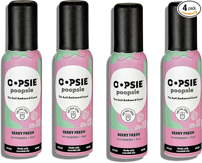 OOPSIE POOPSIE - Berry Fresh Before & After You Go Toilet Spray 2oz - Portable Odor Eliminator - 4 Pack