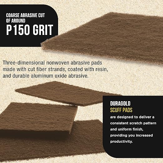 Dura-Gold Premium 6" x 9" Gold Coarse Scuff Pads, Box of 10 - Scuffing, Scouring, Sanding, Paint Primer Prep Adhesion Scratch - Surface Preparation For Automotive Car Auto Body Repair Woodworking Wood