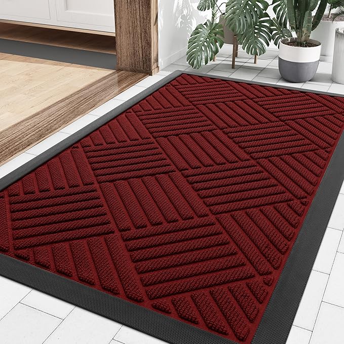 Smiry Front Door Mat Outside Entrance, Heavy Duty Outdoor Indoor Mat, Natural Rubber Doormat, Non Slip, Trap Dirt and Moisture, Easy Clean, Low Profile Patio Porch Entryway Mat, 29.5x17, Red
