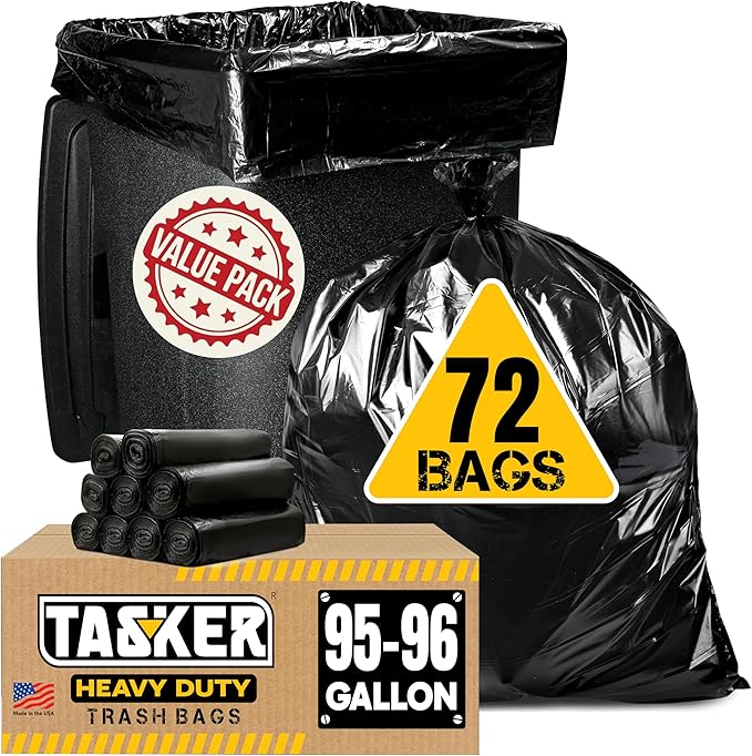 95 Gallon Trash Bags Heavy Duty | Mega-Value Pack 72 Bags | Extra Large Black Can Liners | 90-100 Gallon Trash Bags | 96 Gallon Big Garbage Bags (Black)