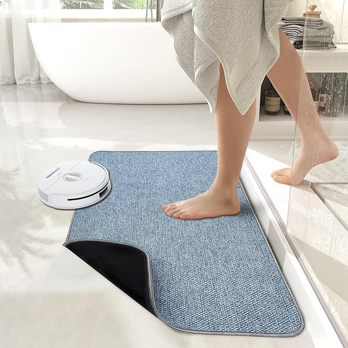 Bath Mat,Ultra Thin Bathroom Rugs,Rubber Bath Mats for Bathroom,No Slip Bath Rugs,Quick Dry,Machine Washable,Low Pile,Absorbent,Shower Outside,Sink,Home Decor Accessories.Blue,2'x3'(24x36inch)