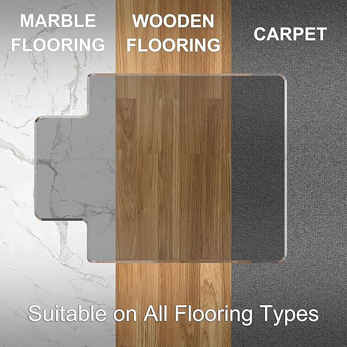 Beveled Edge Irregular Office Chair Mat with Lip for Carpet or Hardwood Floor Crystal Gray 48" x 60" for a Smooth Glide and Easy Roll On/Off, Heavy Duty and Non-Slip Floor Chair Mat with Lip