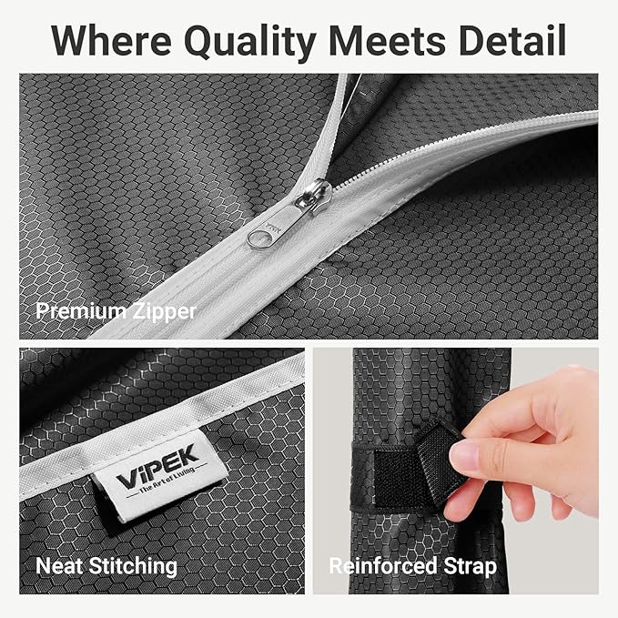 VIPEK V5C Covered Clothes Rack Heavy Duty Portable Closet Wardrobe, Freestanding White Metal Clothing Rack with Black Dustproof Cover, Adjustable Custom Closet Rack, 57.9"L x 17.3"W x 76.4"H (Medium)