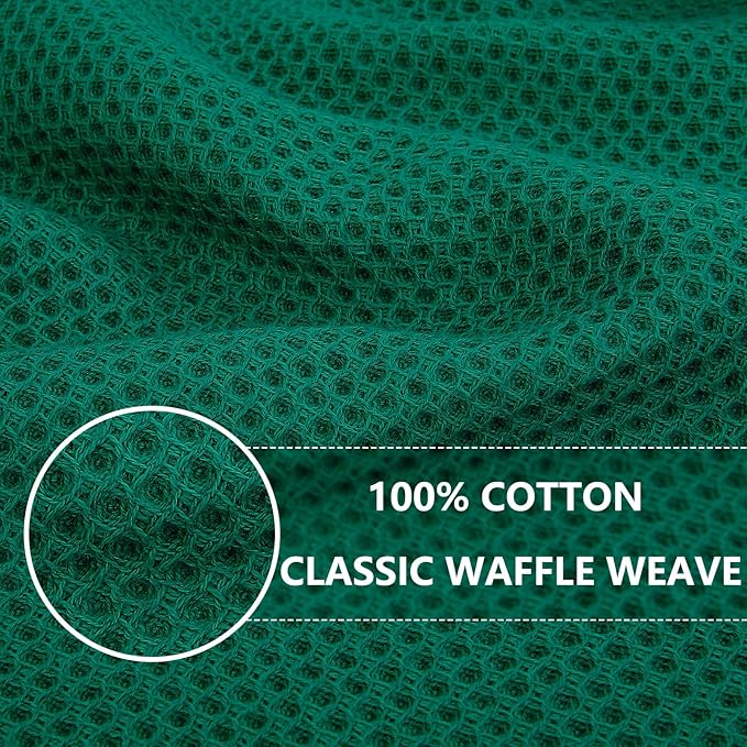 Homaxy 100% Cotton Waffle Weave Kitchen Dish Towels, Ultra Soft Absorbent Quick Drying Cleaning Towel, 13 x 28 Inches, 8-Pack, Dark Green
