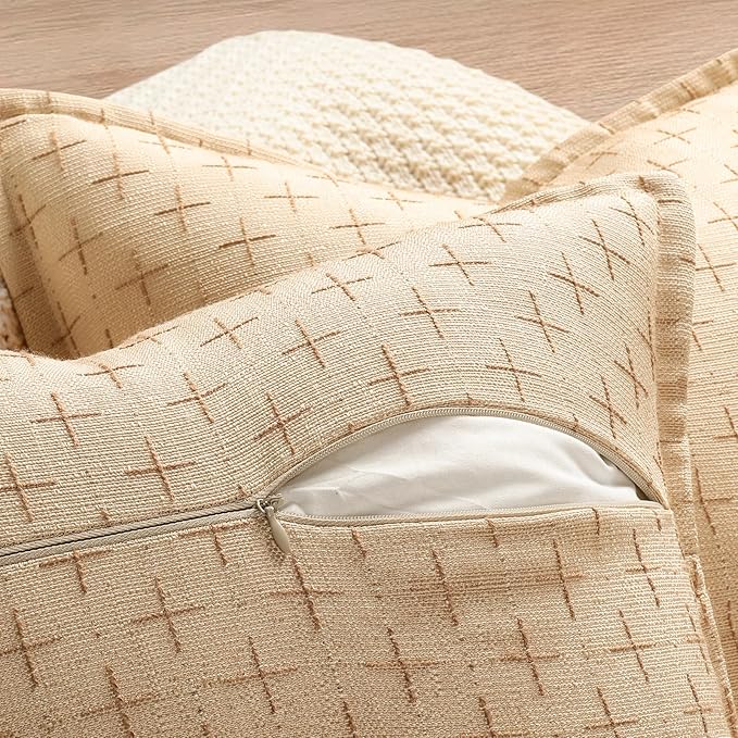 ZWJD Pillow Covers 16x16 Set of 2 Soft Polyester Textured Pillow Covers with Stylish Flange Edge Cozy Farmhouse Throw Pillows for Couch Bed Sofa Living Room