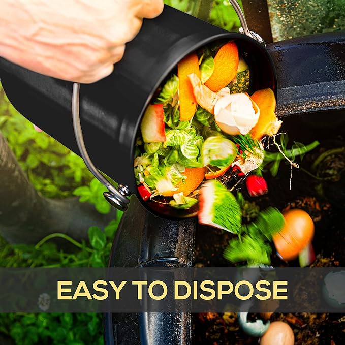 Utopia Kitchen Compost Bin for Kitchen Countertop, 1.3 Gallon Compost Bucket for Kitchen with Lid, Includes 1 Spare Charcoal Filter (Black)