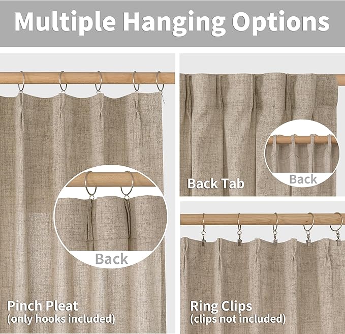 YoungsTex Short Linen Curtains 40 Inch Length for Cafe Window, Small Drapes Light Filtering with Back Tab for Bathroom Kitchen Window, 2 Panels, 40 X 40 Inch