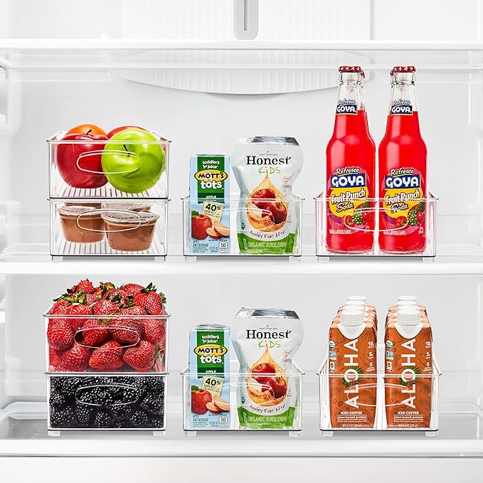 Sorbus Stackable Refrigerator Organizer Bins - Clear Storage Bins for Kitchen Pantry, Freezer & Fridge Organization - Food Organizing Plastic Containers with Handles for Countertops & Drawers (6 Pack)