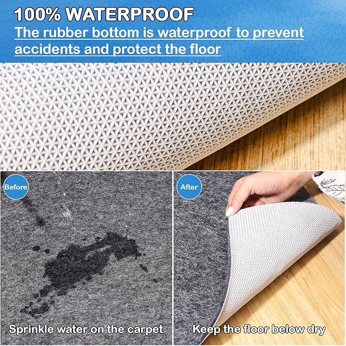 Non-Slip Rug Pads 1/4” Thick, 10x14Ft Waterproof Rugs Non Skid Rug Pad for All Floors and Finishes Durable Hardwood Floor Protective Felt Keeps Rugs in Place, Safe and Secure