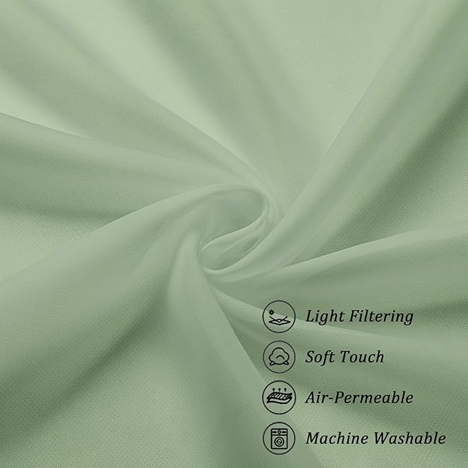 Chyhomenyc Sheer Window Valance Curtains, 42x14 Inches 2PCS, Light Filtering Valances Windows Treatment, Small Rod Pockets Voile Sheer Curtains for Living Room/Bathroom/Basement, Sage Green