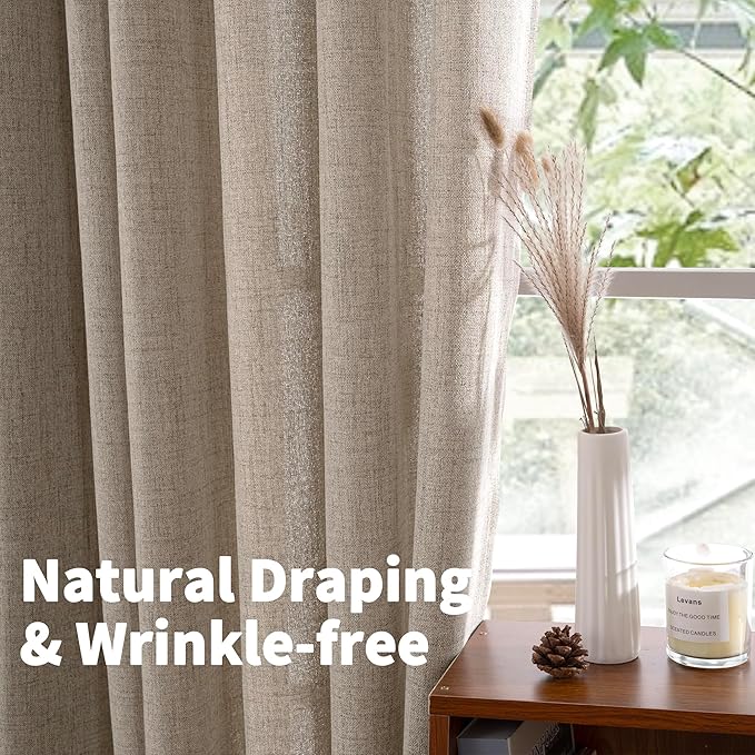 YoungsTex Dark Oatmeal Linen Curtains 40 Inch Length for Kitchen Window, Short Semi Sheer Drapes Burlap Textured Light Filtering with Rod Pocket Back Tab for Cafe Bathroom, 2 Panels, 42 X 40 Inch