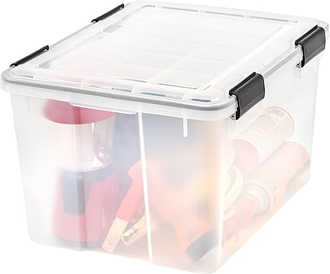 IRIS USA 47 Quart WEATHERPRO Plastic Storage Bins with Lids, Tote Organizing Container with Durable Lid and Seal and Secure Latching Buckles, 6 Pack