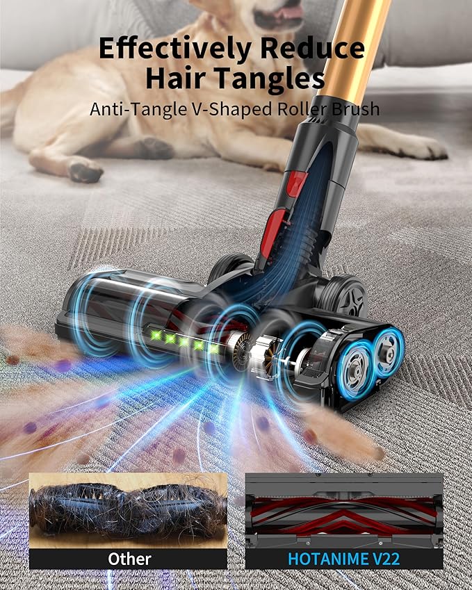 Cordless Vacuum Cleaner, 580W 50Kpa 65Mins, Vacuum Cleaners for Home, Stick Vacuum with Anti-Tangle Brush, Wall Mount Charge, Rechargeable Cordless Vacuum for All Floor/Sofa/Pet Hair/All Floor