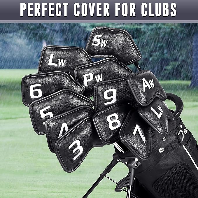 CHAMPKEY Premium Golf Club Covers for Men 12 Pack - Comfortable Polyurethane Golf Iron Covers - Ideal Golf Head Covers for Clubs