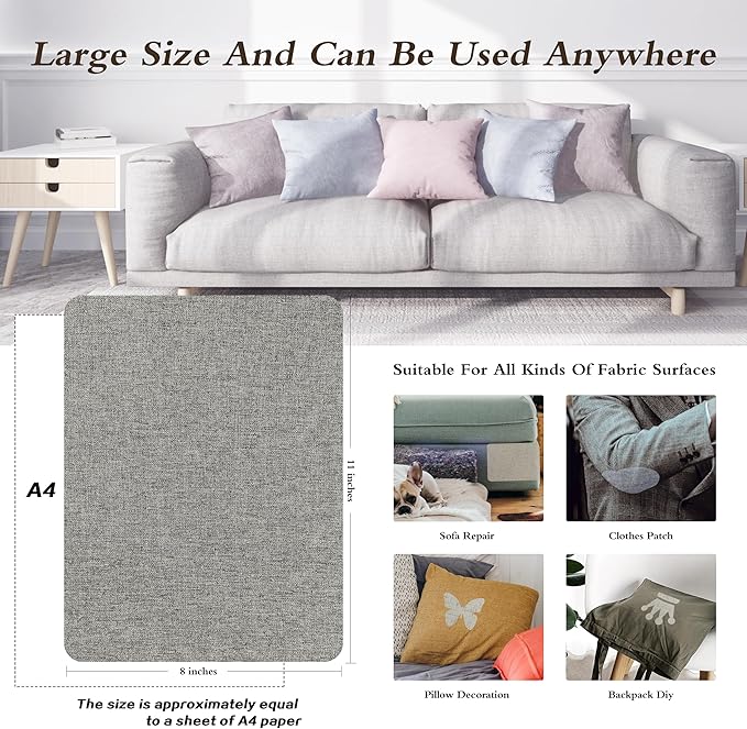 KING MOUNTAIN Fine Linen Repair Patches, Self-Adhesive Linen Fabric Patches, 8X11 inch Extra Size, Multi Color, Can be Used for Linen Sofa Repair and Linen Clothes Repair(Medium Grey,8" x 11")