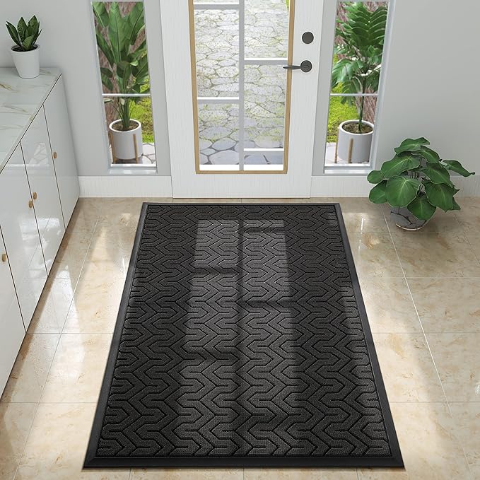 Yimobra Large Door Mat Outside Entrance 47x32, Waterproof Heavy Duty Outdoor Mats for Front Door, Non Slip Rubber Entry Mat for Garage Patio, Easy Clean, Black