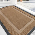 OLANLY Front Door Mat Indoor Outdoor Entrance, Waterproof All-Season, All-Weather Doormat, Sturdy Natural Rubber, Fade Resistant, Low Profile, Easy Clean Patio Porch Entryway Mat, 59x35, Light Brown