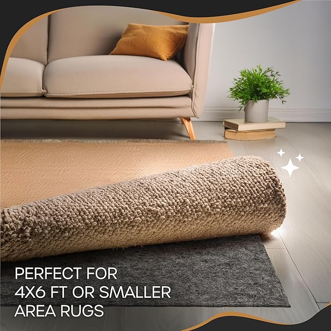 Nevlers 4'x6' Felt TPO Non Slip Rug Pad | 1/4" Thick Anti Slip Rug Grips | Carpet Pads Non Slip Design | Rug Gripper for Tile Floors | Rug Gripper for Hardwood Floors | Customizable Non Slip Rug Pads