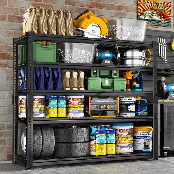 Storage Shelves Heavy Duty, 2 PCS 48" L x 18" W x 72" H Garage Wire Shelving Unit Loads 2800LBS, 5-tier Adjustable Metal Industrial Utility Shelf Rack for Kitchen, Laundry Room, Warehouse, Basement