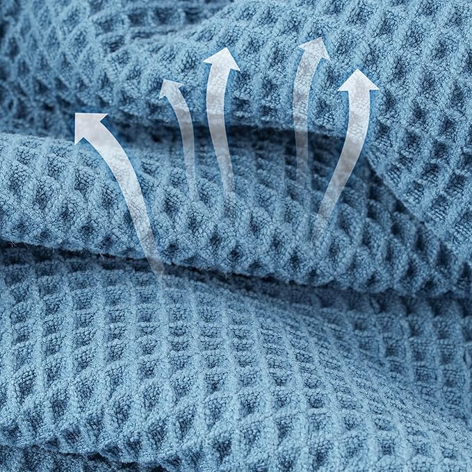 Microfiber Waffle Face Towels, 2 Pieces, Oversized, Soft, Absorbent, Fast Drying, Lint Free (Blue)