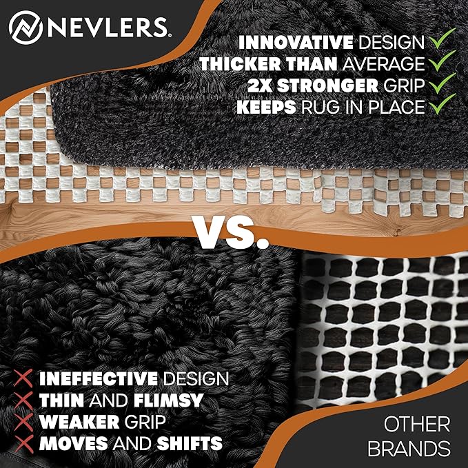 Nevlers 3x60 Ft. White Nonslip Rug Gripper Roll for Hallway Rugs & Runners| No Slip Rug Grip Rug Pad for Hard Surface Floors|Open-Weave PVC Under Rug Non Slip Pad | Carpet Grippers for Hardwood Floors