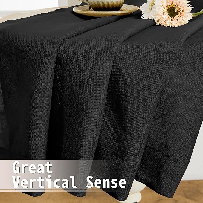 Tollpiz Short Sheer Curtains Closet Linen Textured Curtains Sheer Doorway Light Filtering Voile Patio Glass Door Rod Pocket Curtain French Door, 54 x 40 inches Long, Black, Set of 1 Panel