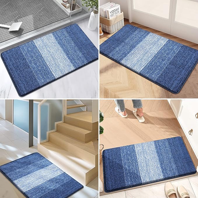 Kitinjoy Indoor Outdoor Door Mat, 59x24 Non-Slip Absorbent Dirt Trapper, Low-Profile Washable Inside Entrance Front Floor Mat, Sturdy Soft Entry Doormats for Entryway, Navy Blue