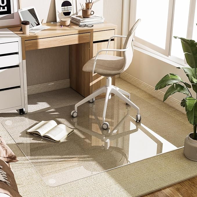 GLSLAND 36"x55" Tempered Glass Chair Mat Rectangle Heavy-Duty Floor Protector for Carpet & Hard Floors Scratch-Resistant Office Computer Desk Mat 1/5" Clear