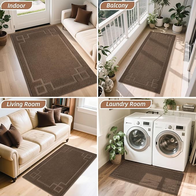 BEQHAUSE Door Mat 36" x 60", Non-Slip Door Mats Indoor Entryway Rugs Washable Low-Profile Absorbent and Stain Resist Floor Mats, Dog Door Mat for Front Back Door, Muddy Wet Shoes & Paws, Brown