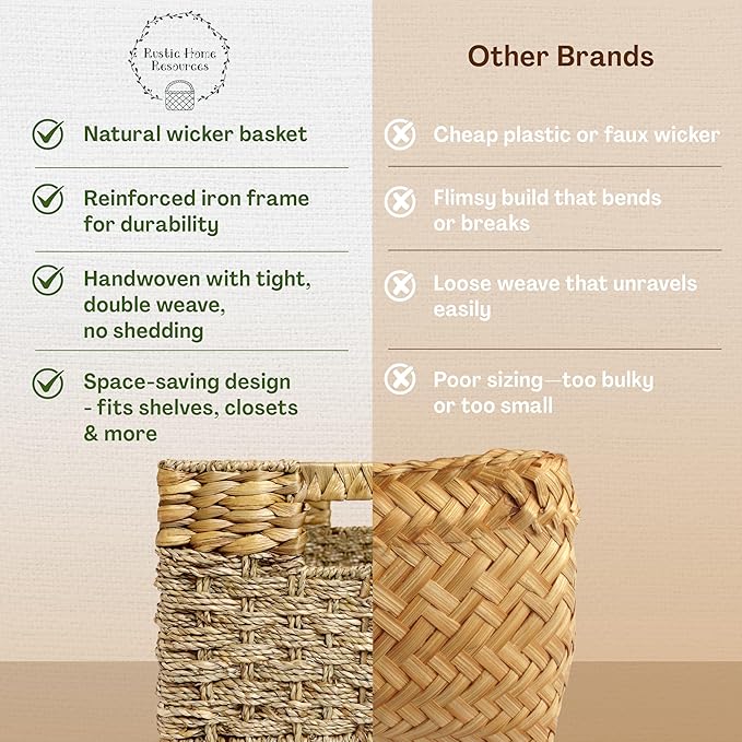 Seagrass and Hyacinth Nesting Wicker Basket, Multi-Size, 4 pack, Natural Woven Storage Baskets for Organizing Living Room, Shelves, Pantry