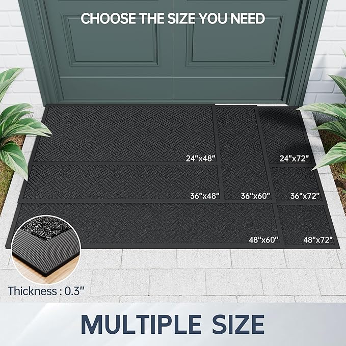 Front Door Mat, 5' x 3' Heavy Duty Indoor Outdoor Doormat, Non-Slip Backing Welcome Mats for Entryway, Low Profile, Commercial Door Mats