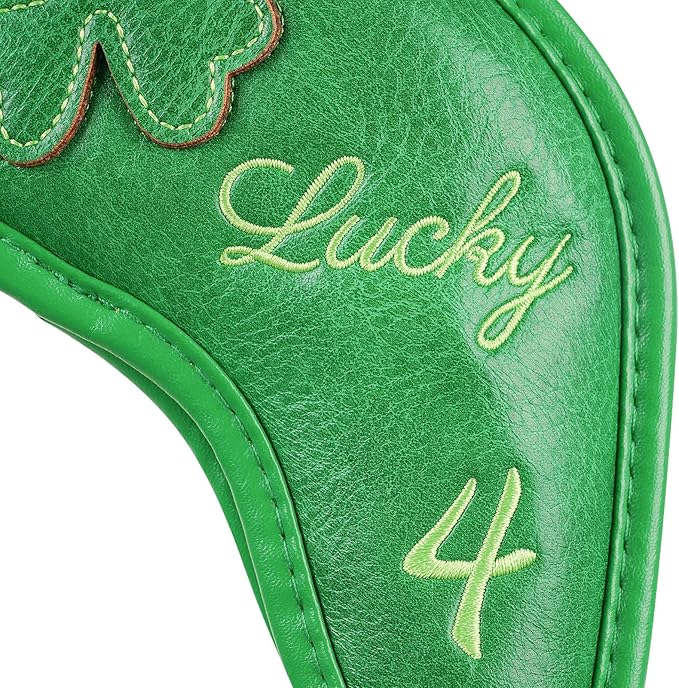 Golf Headcovers Golf Club Head Covers Four Leaf Clover Good Luck Charm - Clover Style Premium Leather Driver Fairway(FW) Wood Hybrid(UT) with Number Tags